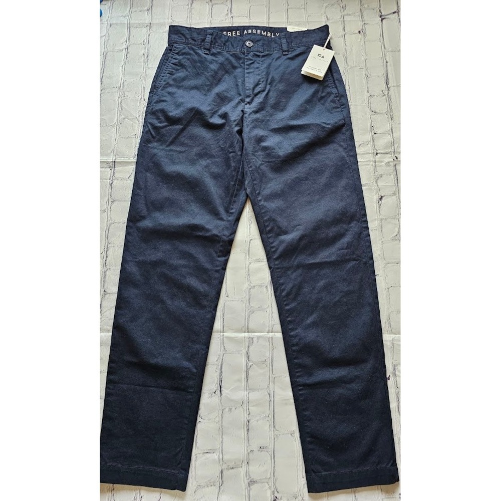 Free Assembly Mens Slim Chino Pants Navy Blue Cotton Blend Flat Front NWT 30x30
